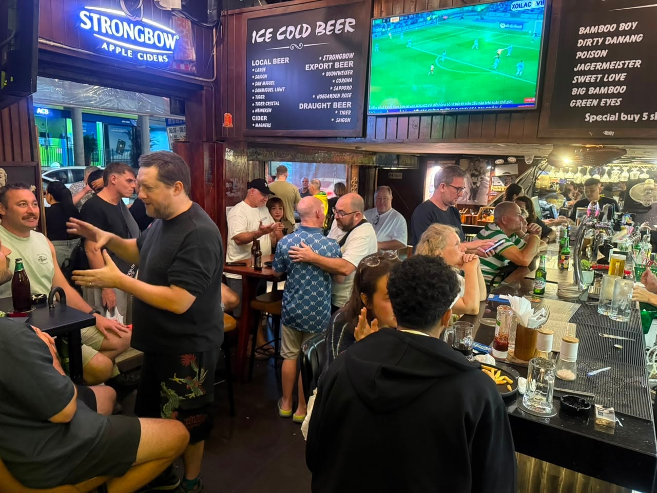 Big group of friends watching sport at Bamboo 2 Bar Da Nang