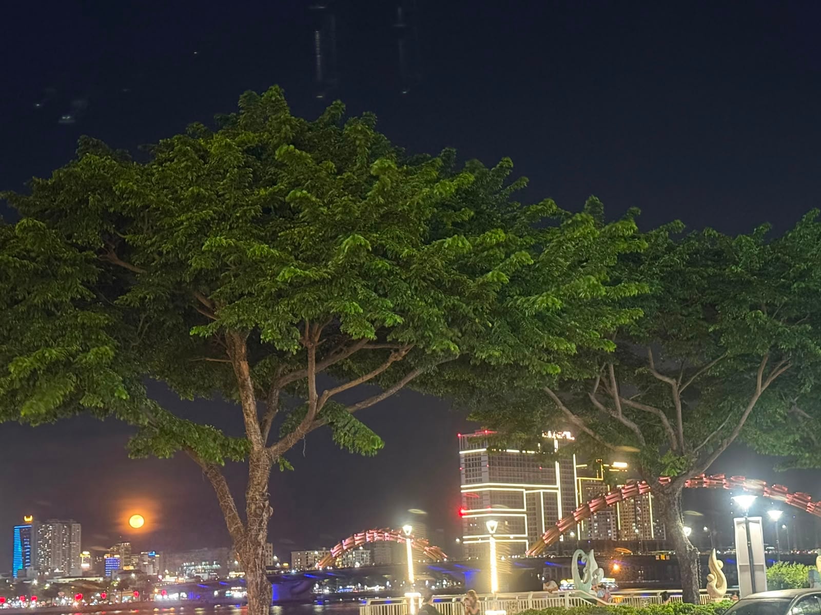 Da Nang city skyline at night from Bamboo 2 Bar